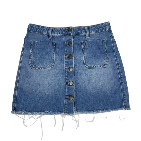 BDG Urban Outfitters Denim Button Front Mini Jean Skirt Size Small Raw Hem - Picture 2 of 7